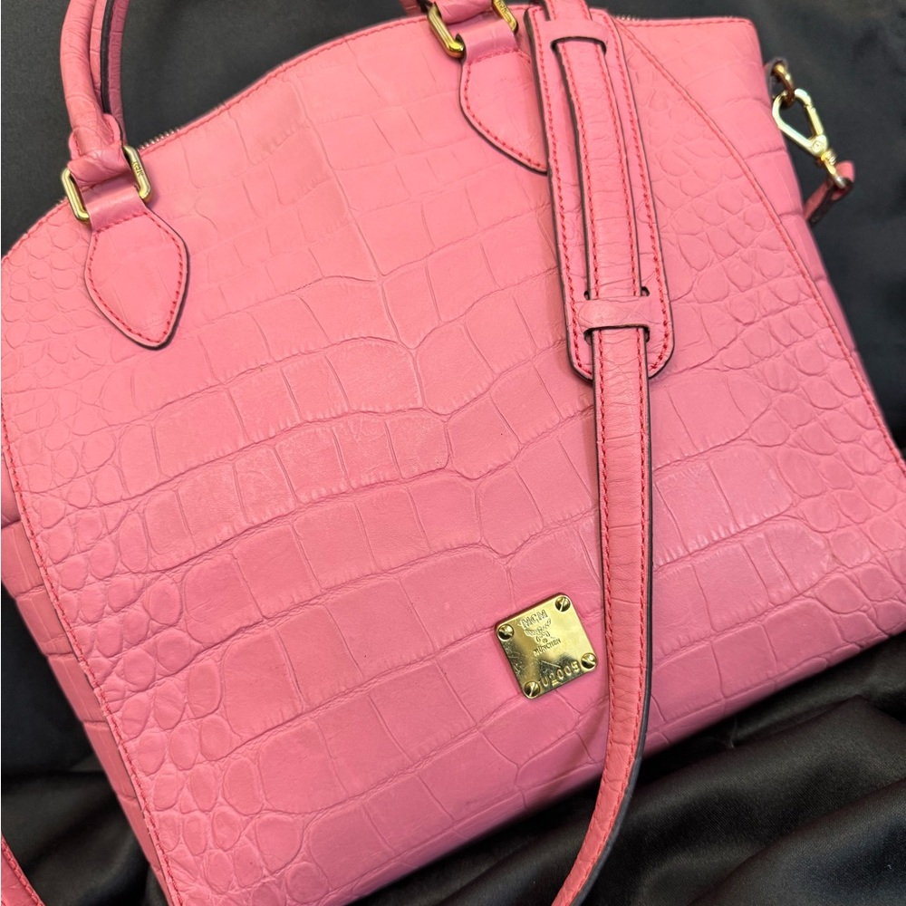 MCM Pink Croc-Embossed Handbag